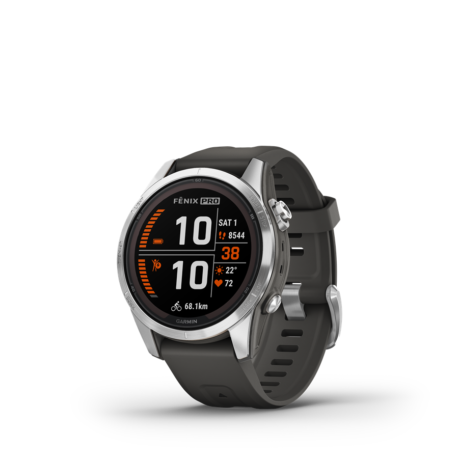 Garmin | FENIX 7S PRO SOLAR, EZÜST, GRAFITSZÜRKE SZILIKON SZÍJJAL (ED)